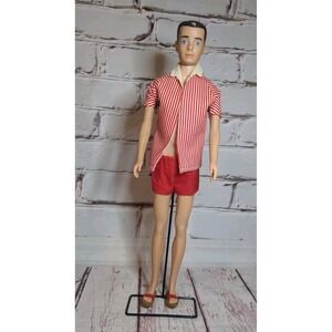 Vintage Brunette Straight Leg Ken Doll #750 w/Original Outfit, sandals, stand